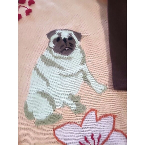 1X Pug Puppy Storybook Knits Sweater Brown Peach Flower Buttons 3D Cruelle Dog - Picture 5 of 16